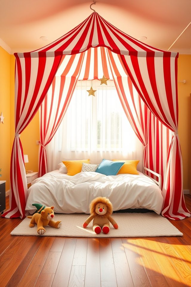 15 Playful Carnival-Themed Kids Room Decor Ideas for Endless Fun 2 striped circus tent canopy