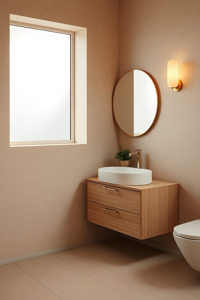 18 Bathroom Wallpaper Ideas to Celebrate National Vanilla Ice Cream Day 2 subtle beige warm glow