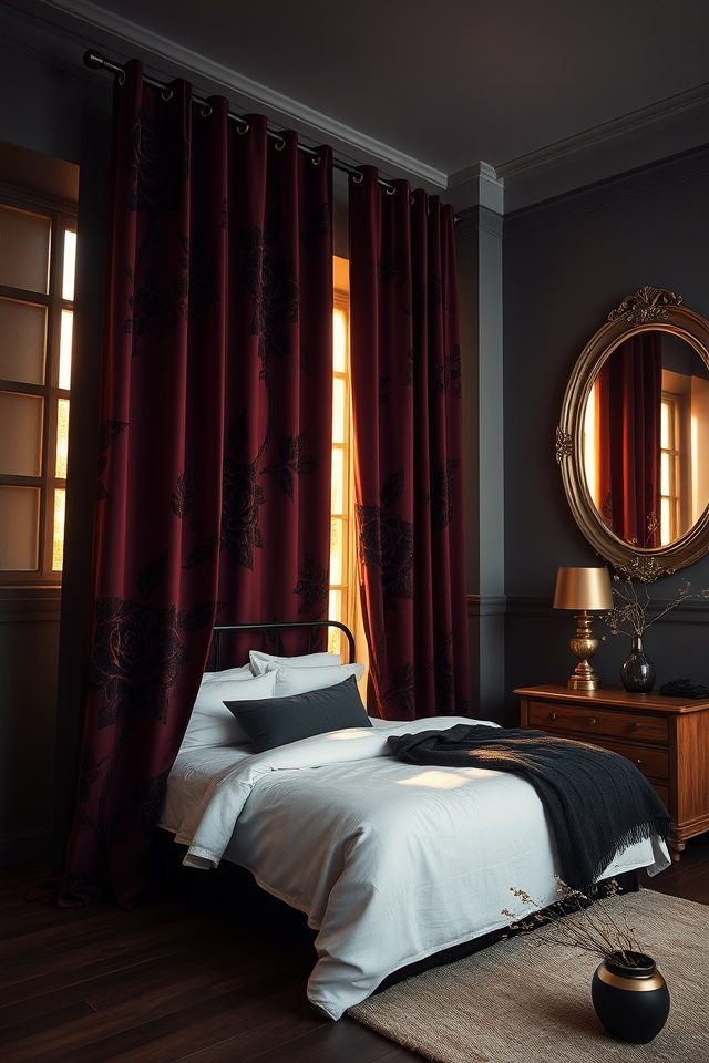 16 Edgy Tattoo-Inspired Decor Ideas for an Artistic Bedroom 5 tattoo inspired dark floral curtains