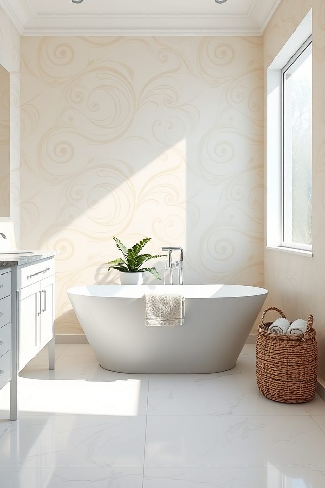 18 Bathroom Wallpaper Ideas to Celebrate National Vanilla Ice Cream Day 1 timeless elegant vanilla swirls