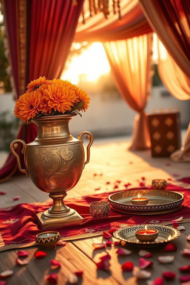 13 Desi Wedding Decor Inspirations for a Vibrant National Cousins Day 6 timeless vintage brass accents