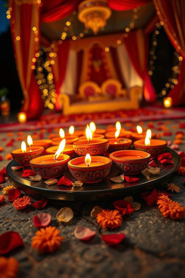 13 Desi Wedding Decor Inspirations for a Vibrant National Cousins Day 13 traditional diyas soulful glow
