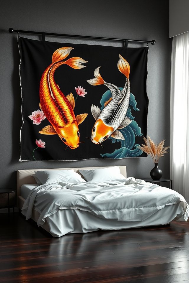 16 Edgy Tattoo-Inspired Decor Ideas for an Artistic Bedroom 12 tranquil strength koi tapestries