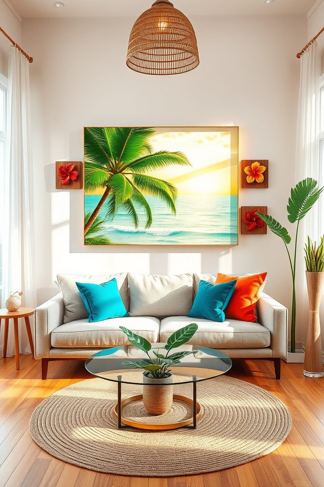 19 Tropical Living Room Decor Ideas to Bring Hawaiian Bliss Home 5 tropical hawaiian wall decor