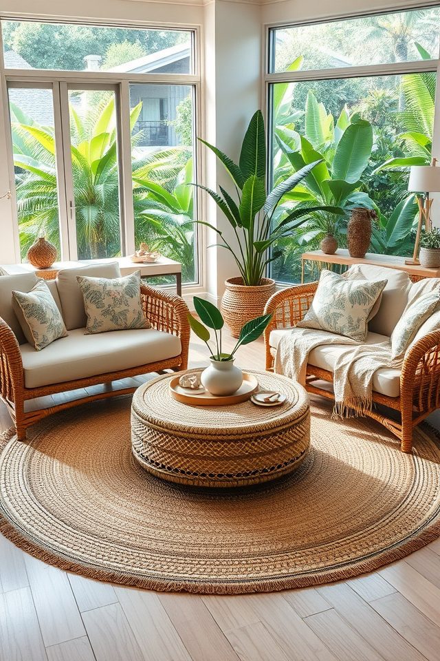 19 Tropical Living Room Decor Ideas to Bring Hawaiian Bliss Home 18 tropical rattan seating haven