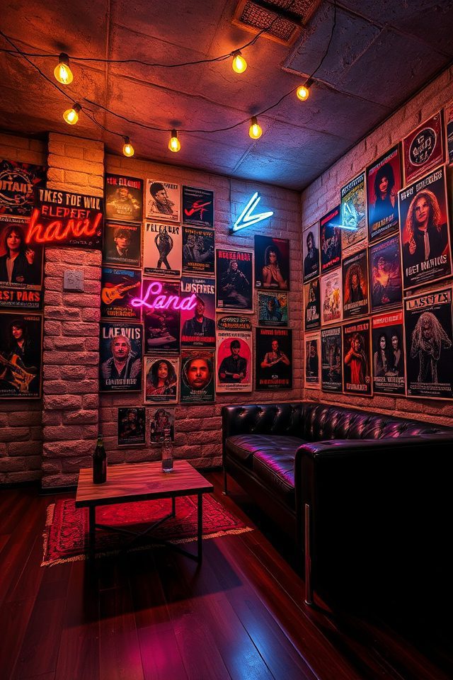 15 Epic Rock 'n' Roll Themed Basement Decor Ideas 3 vibrant band poster gallery