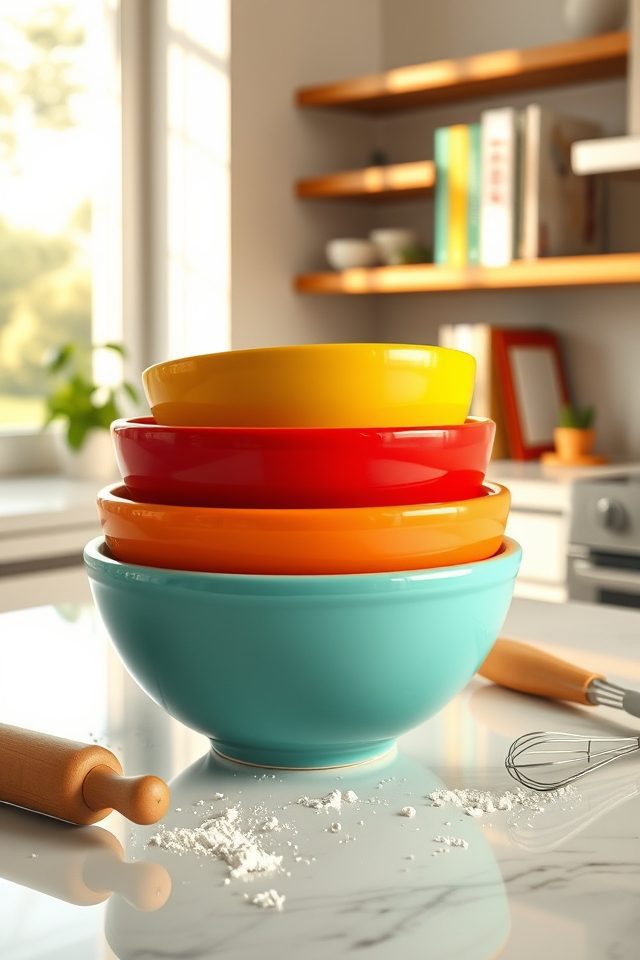 16 Delightful Kitchen Decor Ideas for Those Who Love to Bake 7 vibrant hued mixing display
