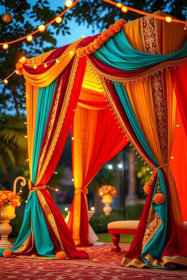 13 Desi Wedding Decor Inspirations for a Vibrant National Cousins Day 4 vibrant hues festive drapes