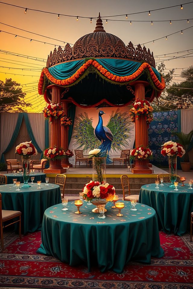 13 Desi Wedding Decor Inspirations for a Vibrant National Cousins Day 8 vibrant peacock wedding motifs