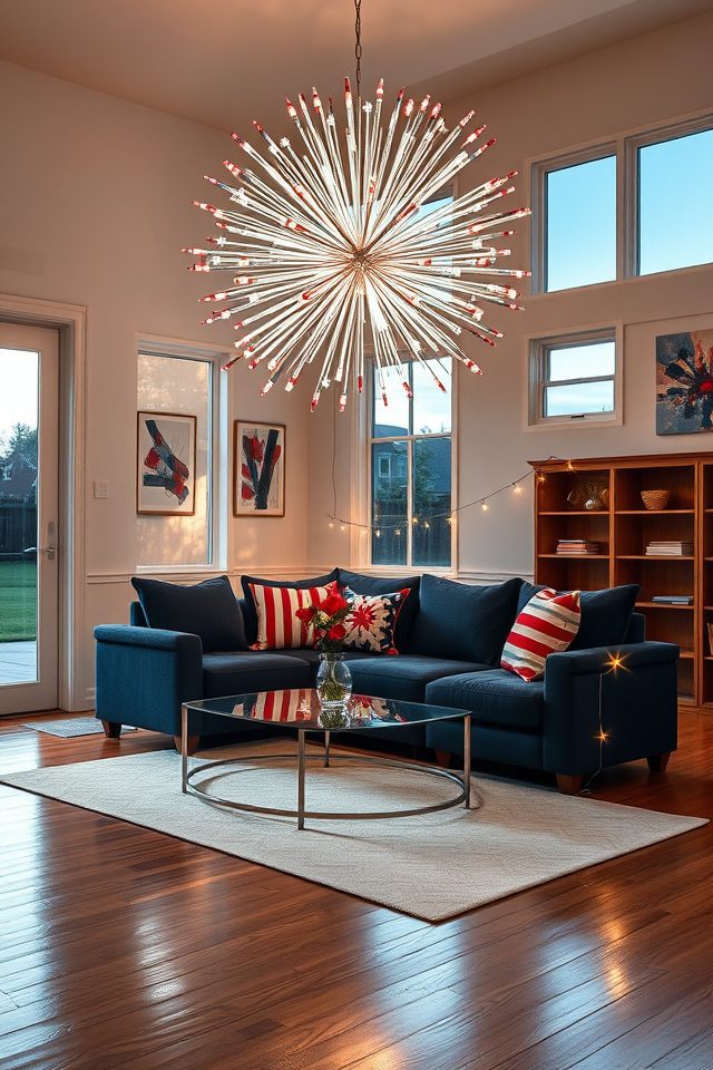 15 Patriotic Living Room Decor Ideas for July 4th 10 vibrant starburst patriotic lighting