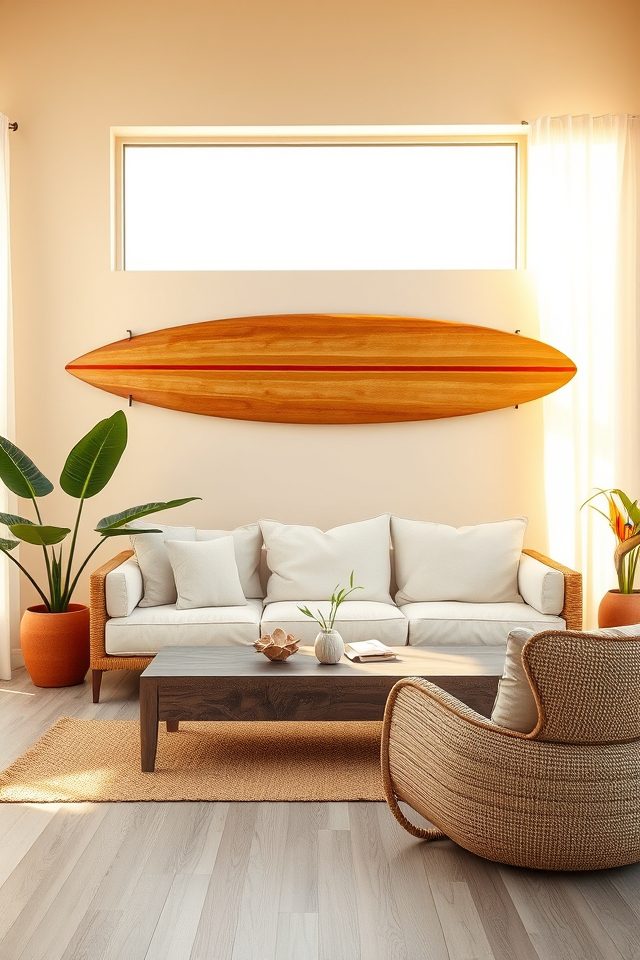 19 Tropical Living Room Decor Ideas to Bring Hawaiian Bliss Home 16 vibrant surfboard tropical decor