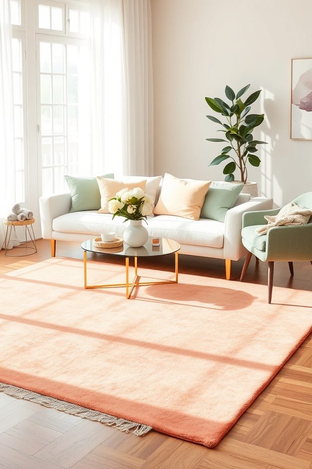 15 Pastel Summer Living Room Ideas 6 warm peach summer rug