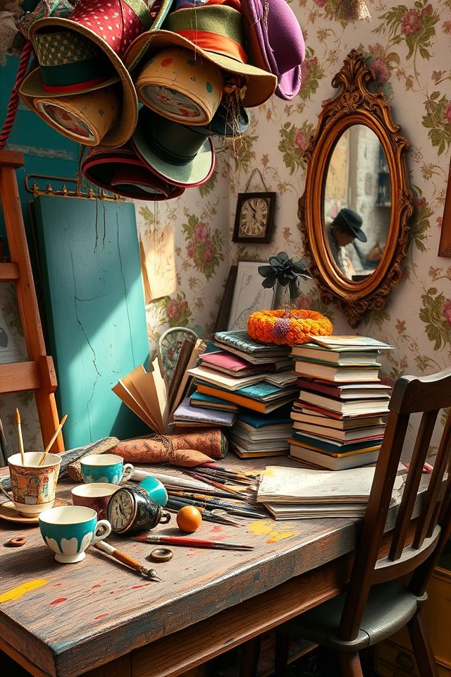 14 Whimsical Art Studio Ideas Inspired by Alice's Adventures 1 whimsical chaotic artistic haven
