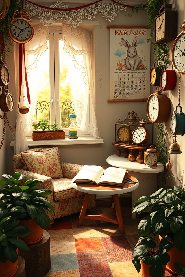 14 Whimsical Art Studio Ideas Inspired by Alice's Adventures 3 whimsical oversized ticking clocks