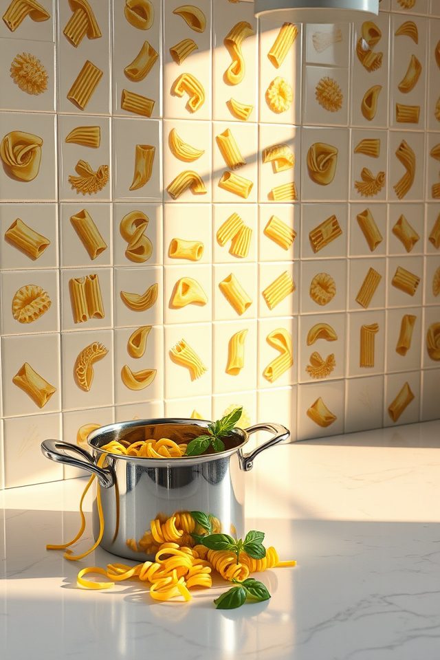 17 Kitchen Decor Ideas to Celebrate National Mac and Cheese Day 3 whimsical pasta backsplash designs
