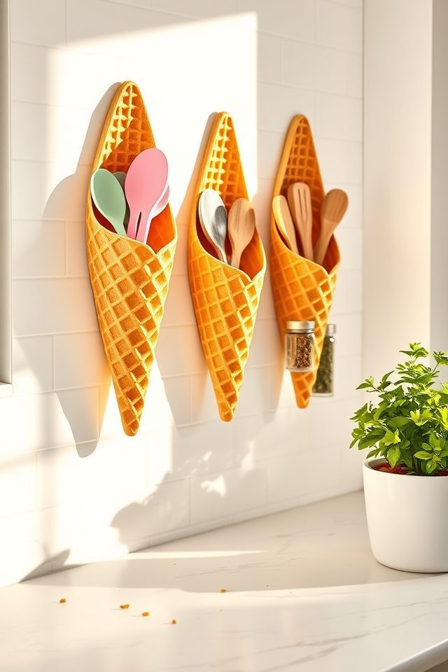 17 Ice Cream Themed Kitchen Decor Ideas 8 whimsical waffle cone shelves