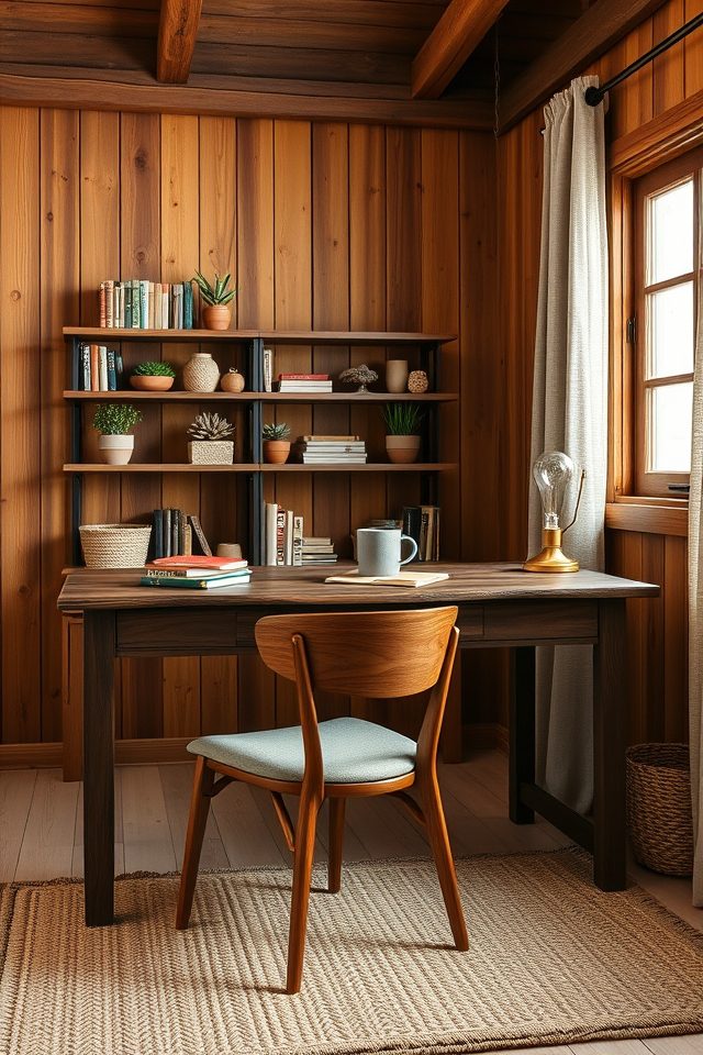 17 Home Office Decor Inspirations for National Workaholics Day 12 wooden elements rustic retreat