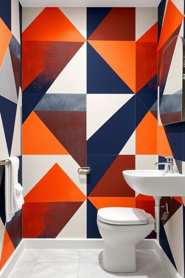 16 Wallpaper Ideas for a Small Bathroom You’ll Love 1 bold geometric bathroom design