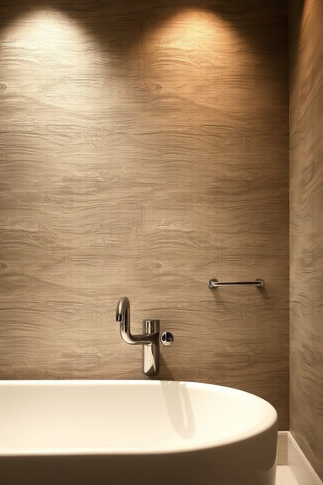 17 Wallpaper Ideas for Guest Bathroom That Inspire Comfort 8 luxurious textured bathroom retreat