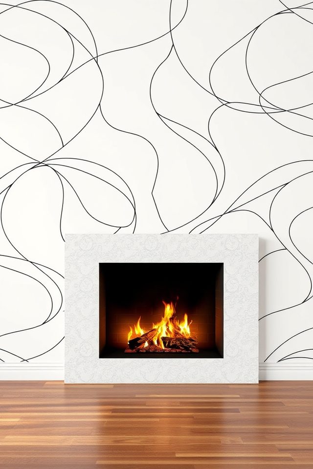 16 Wallpaper Ideas for Fireplace Wall That Inspire Comfort 13 minimalist line art elegance