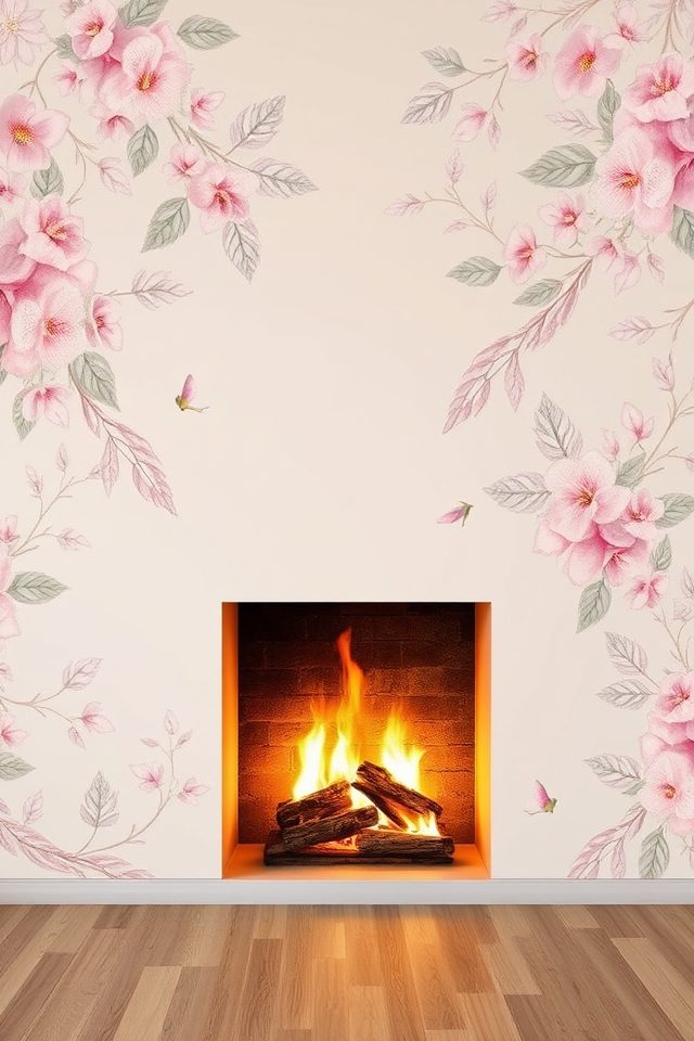 16 Wallpaper Ideas for Fireplace Wall That Inspire Comfort 2 soft serene floral designs