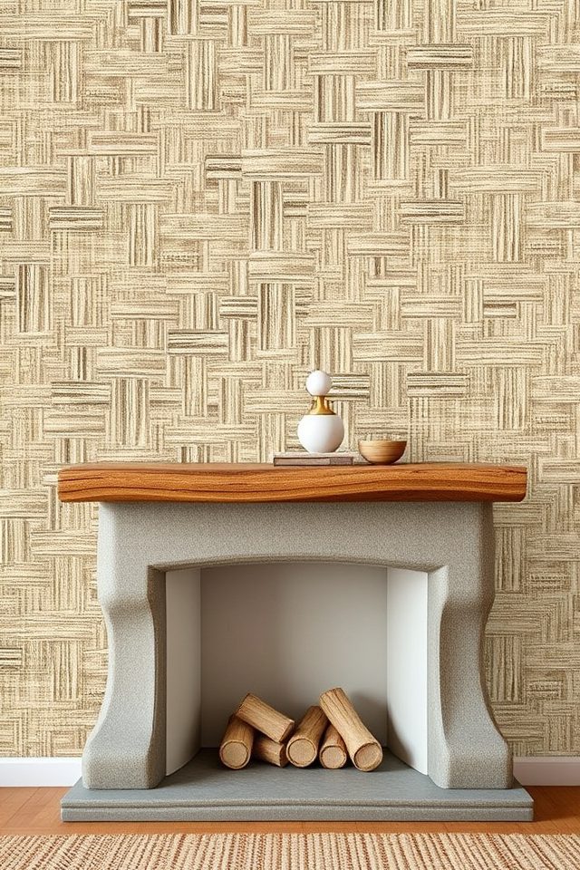 16 Wallpaper Ideas for Fireplace Wall That Inspire Comfort 9 textured grasscloth fireplace enhancement