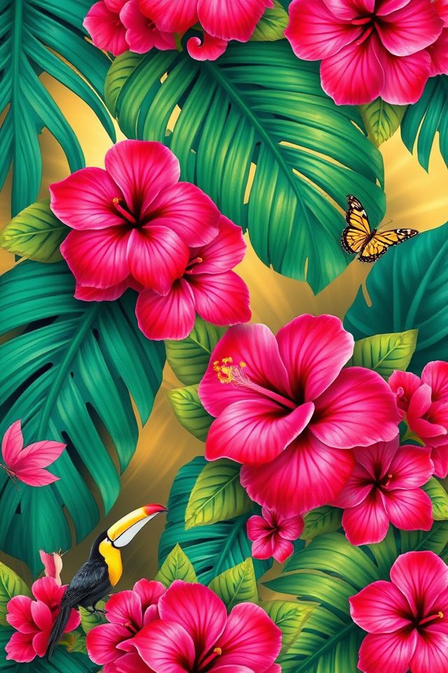 16 Wallpaper Ideas for Fireplace Wall That Inspire Comfort 15 tropical wallpaper fireplace oasis