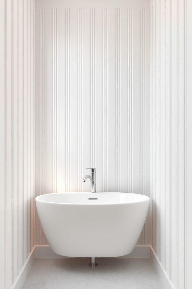 16 Wallpaper Ideas for a Small Bathroom You’ll Love 3 vertical stripes enhance height
