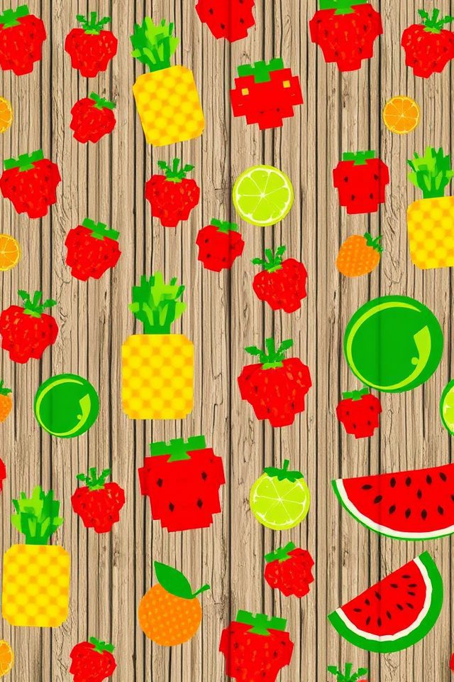 vibrant pixelated fruit motifs