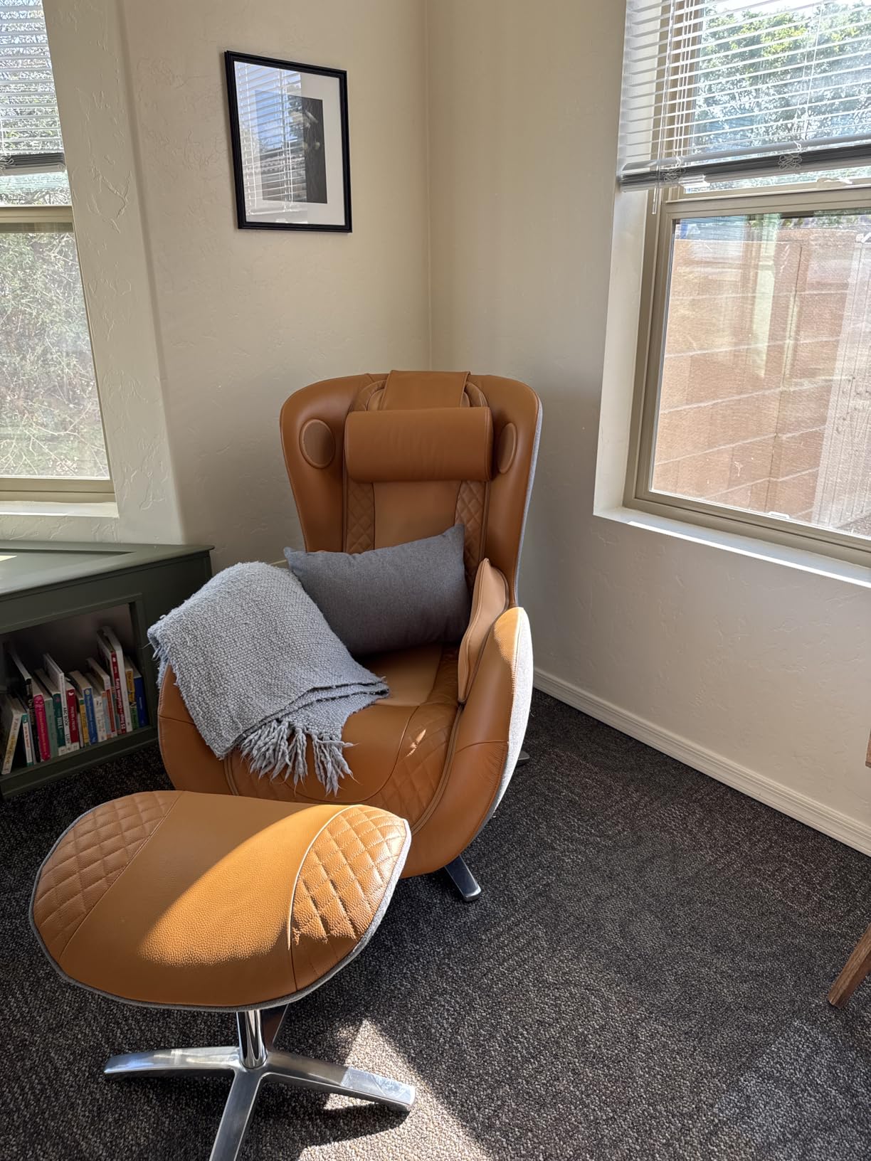 NOUHAUS Heated Classic Massage Chair Full Body and Spot Massaging Recliner with Ottoman, Bluetooth Speaker, in-Chair Charger. Portable Shiatsu Body Massager Chair (Caramel, Leather) Customer Review NOUHAUS Heated Classic Massage Chair Full Body and Spot Massaging Recliner with Ottoman, Bluetooth Speaker, in-Chair Charger. Portable Shiatsu Body Massager Chair (Caramel, Leather) - Customer Photo 1