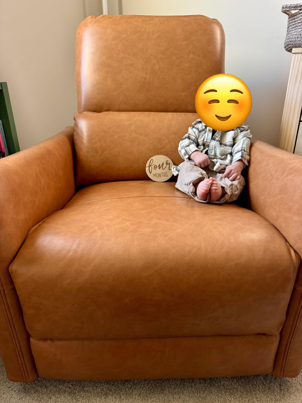 CHITA Power Recliner Chair Swivel Glider, FSC Certified Upholstered Faux Leather Living Room Nursery Reclining Sofa Chair with Lumbar Support, Cream Customer Review CHITA Power Recliner Chair Swivel Glider, FSC Certified Upholstered Faux Leather Living Room Nursery Reclining Sofa Chair with Lumbar Support, Cream - Customer Photo 2