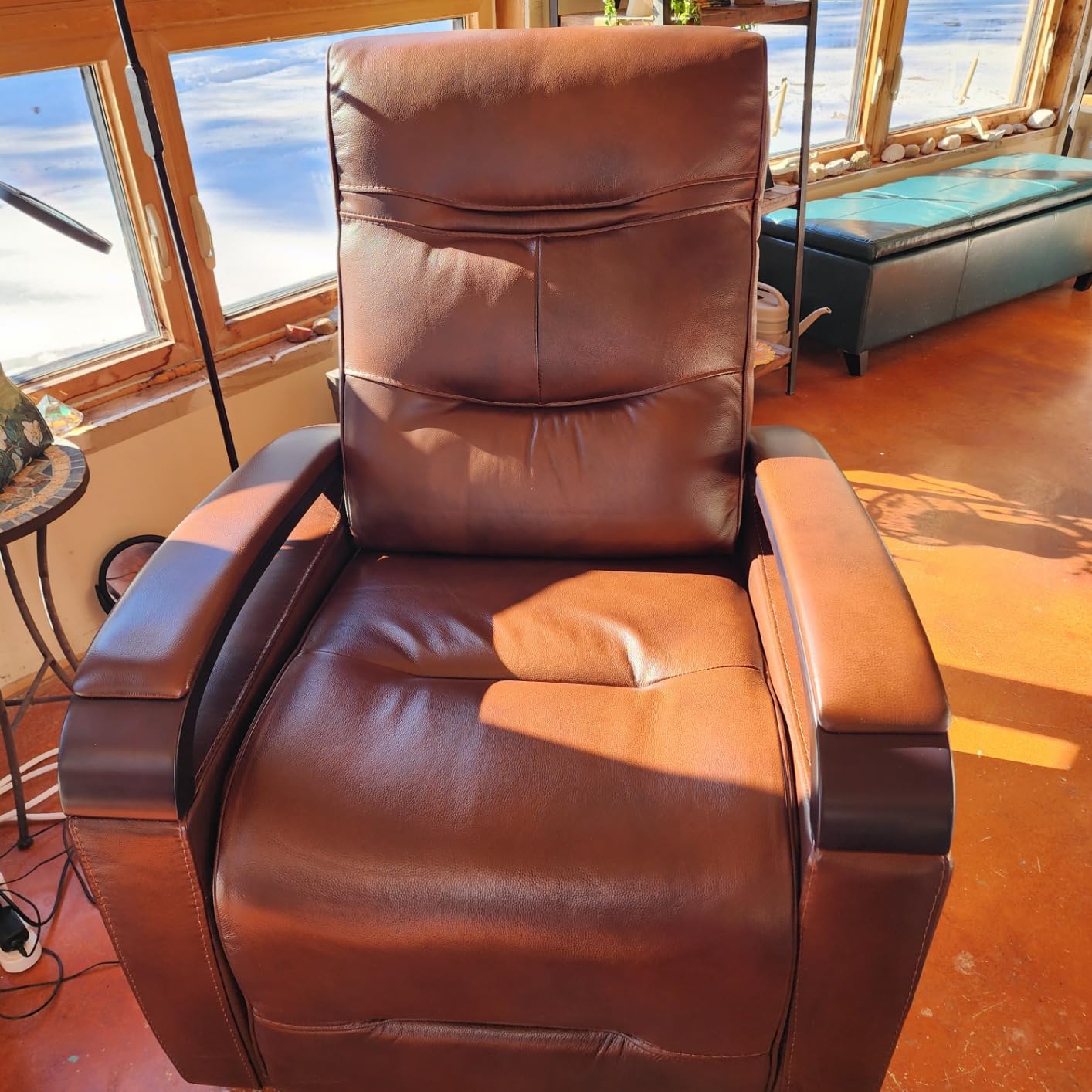 CHITA Genuine Leather Power Swivel Glider Rocker Recliner, FSC Certified Mid Century Modern Recliner Chair for Adults, Adjustable Power Headrest, for Nursery and Living Room, Haze Customer Review Image 1 CHITA Genuine Leather Power Swivel Glider Rocker Recliner, FSC Certified Mid Century Modern Recliner Chair for Adults, Adjustable Power Headrest, for Nursery and Living Room, Haze - Customer Photo 1 - RosenberryRooms