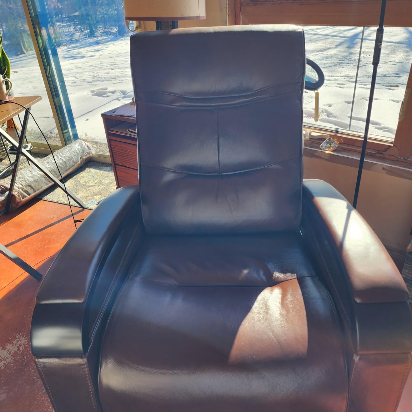 CHITA Genuine Leather Power Swivel Glider Rocker Recliner, FSC Certified Mid Century Modern Recliner Chair for Adults, Adjustable Power Headrest, for Nursery and Living Room, Haze Customer Review Image 2 CHITA Genuine Leather Power Swivel Glider Rocker Recliner, FSC Certified Mid Century Modern Recliner Chair for Adults, Adjustable Power Headrest, for Nursery and Living Room, Haze - Customer Photo 2 - RosenberryRooms