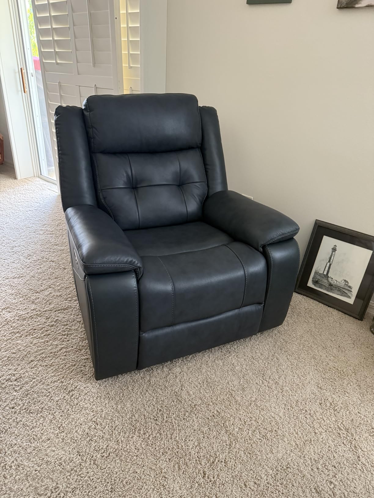 Watson & Whitely Genuine Leather Power Recliner Chair for Adults, Wall Hugger Recliner with Power Headrest, Cup Holders & Charging Ports, Electric Reclining Chairs for Living Room, RV, Saddle Brown Customer Review Image 1 Watson & Whitely Genuine Leather Power Recliner Chair for Adults, Wall Hugger Recliner with Power Headrest, Cup Holders & Charging Ports, Electric Reclining Chairs for Living Room, RV, Saddle Brown - Customer Photo 1 - RosenberryRooms