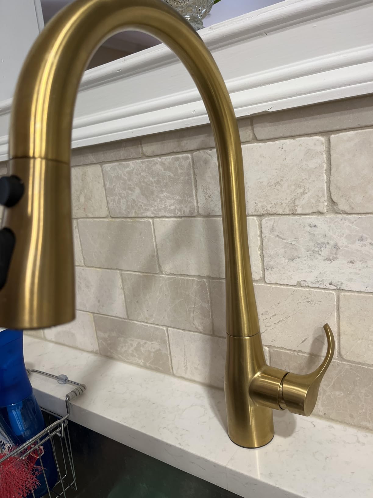 KOHLER 596-VS Simplice Pull Down Kitchen Faucet, 3-Spray Faucet, Kitchen Sink Faucet with Pull Down Sprayer, Vibrant Stainless, High Arch Customer Review KOHLER 596-VS Simplice Pull Down Kitchen Faucet, 3-Spray Faucet, Kitchen Sink Faucet with Pull Down Sprayer, Vibrant Stainless, High Arch - Customer Photo 1