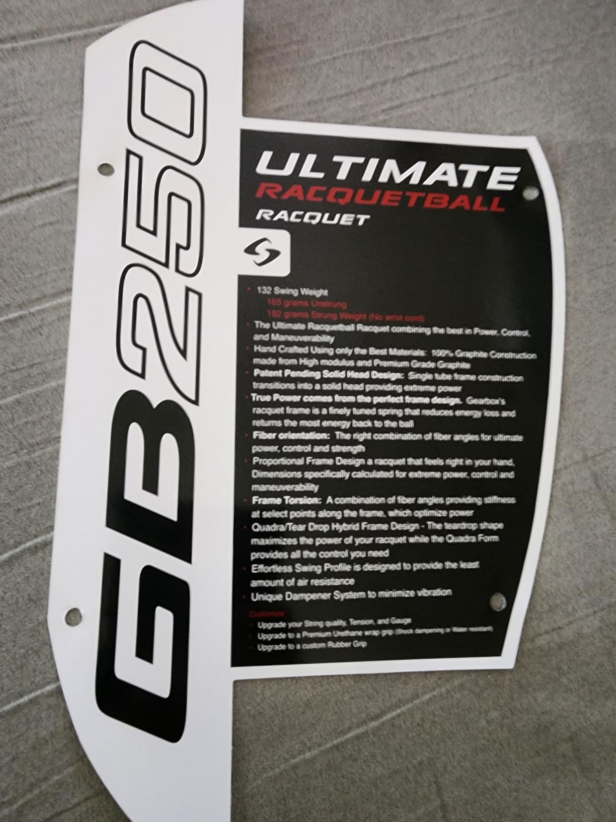 Gearbox GB 250 Racquetball Racquet Series (165Q, 165T,170T,185Q) Customer Review Gearbox GB 250 Racquetball Racquet Series (165Q, 165T,170T,185Q) - Customer Photo 2