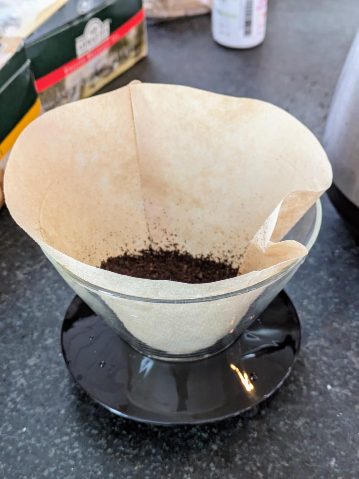 Kalita Wave Pour Over Coffee Dripper, Size 185, Makes 16-26oz, Single Cup Maker, Heat-Resistant Glass, Patented & Portable,black Customer Review Kalita Wave Pour Over Coffee Dripper, Size 185, Makes 16-26oz, Single Cup Maker, Heat-Resistant Glass, Patented & Portable,black - Customer Photo 1