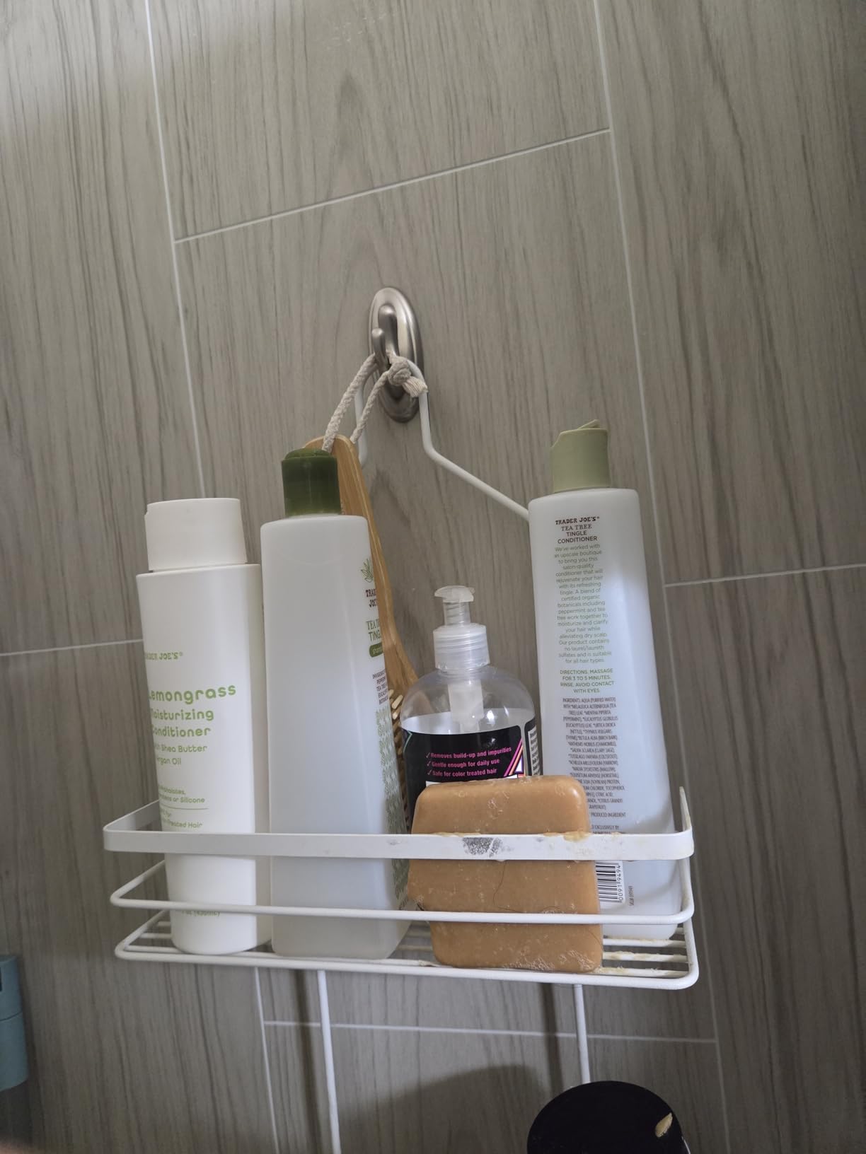 Command Medium Bath Hooks, Holds up to 3 lb, 2 Shower Hooks, 4 Water Resistant Strips, Brushed Nickel Colored, Damage Free Bathroom Organization for Robes, Towels, or Loofahs Customer Review Command Medium Bath Hooks, Holds up to 3 lb, 2 Shower Hooks, 4 Water Resistant Strips, Brushed Nickel Colored, Damage Free Bathroom Organization for Robes, Towels, or Loofahs - Customer Photo 1