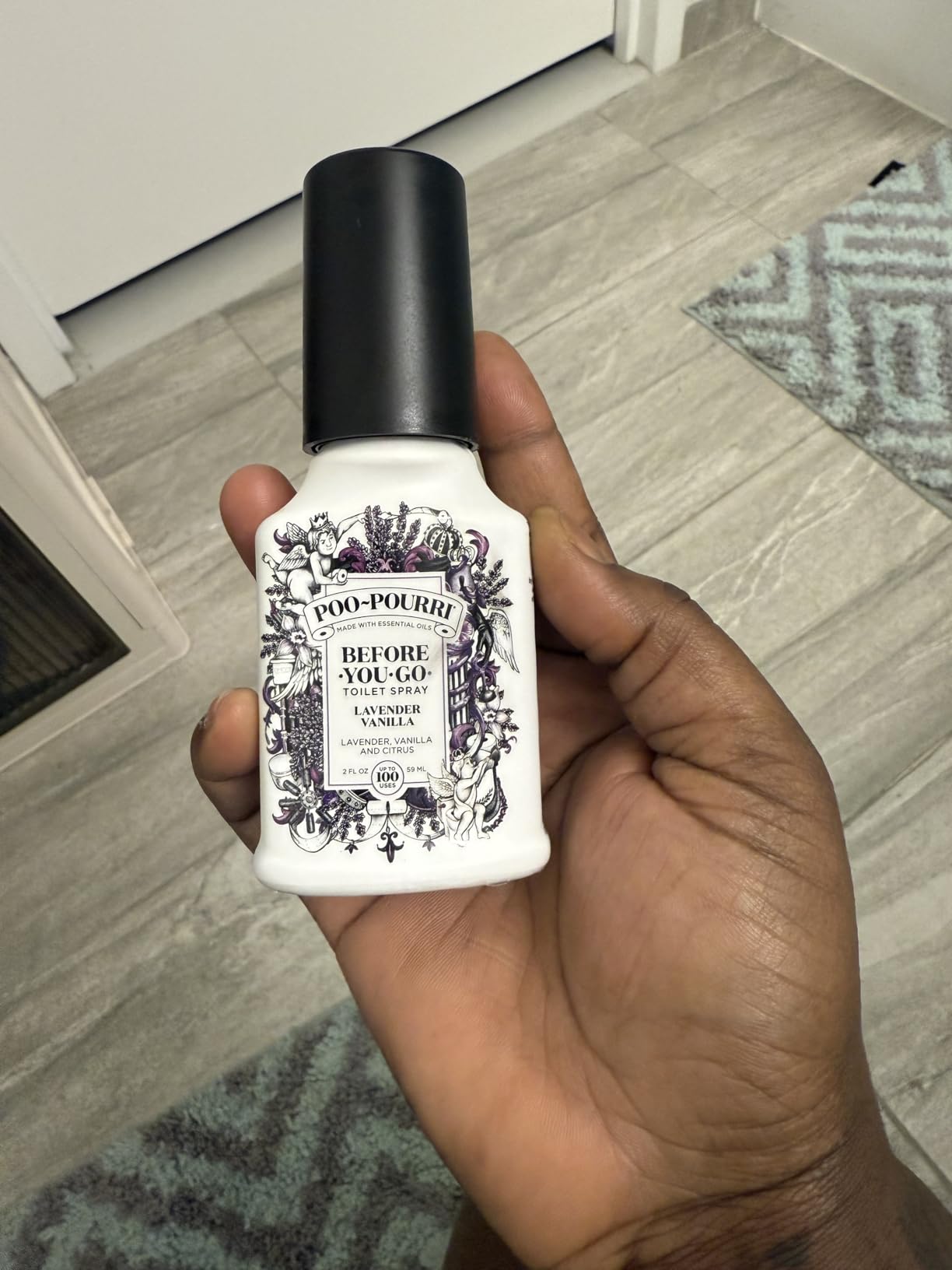 Poo-Pourri Before-You-Go Toilet Spray, Lavender Vanilla, 2 Fl Oz, Up to 100 Uses, Bathroom Odor Deodorizer with Essential Oils for Home or Work, Travel Essentials, TSA Approved Size Customer Review Poo-Pourri Before-You-Go Toilet Spray, Lavender Vanilla, 2 Fl Oz, Up to 100 Uses, Bathroom Odor Deodorizer with Essential Oils for Home or Work, Travel Essentials, TSA Approved Size - Customer Photo 1