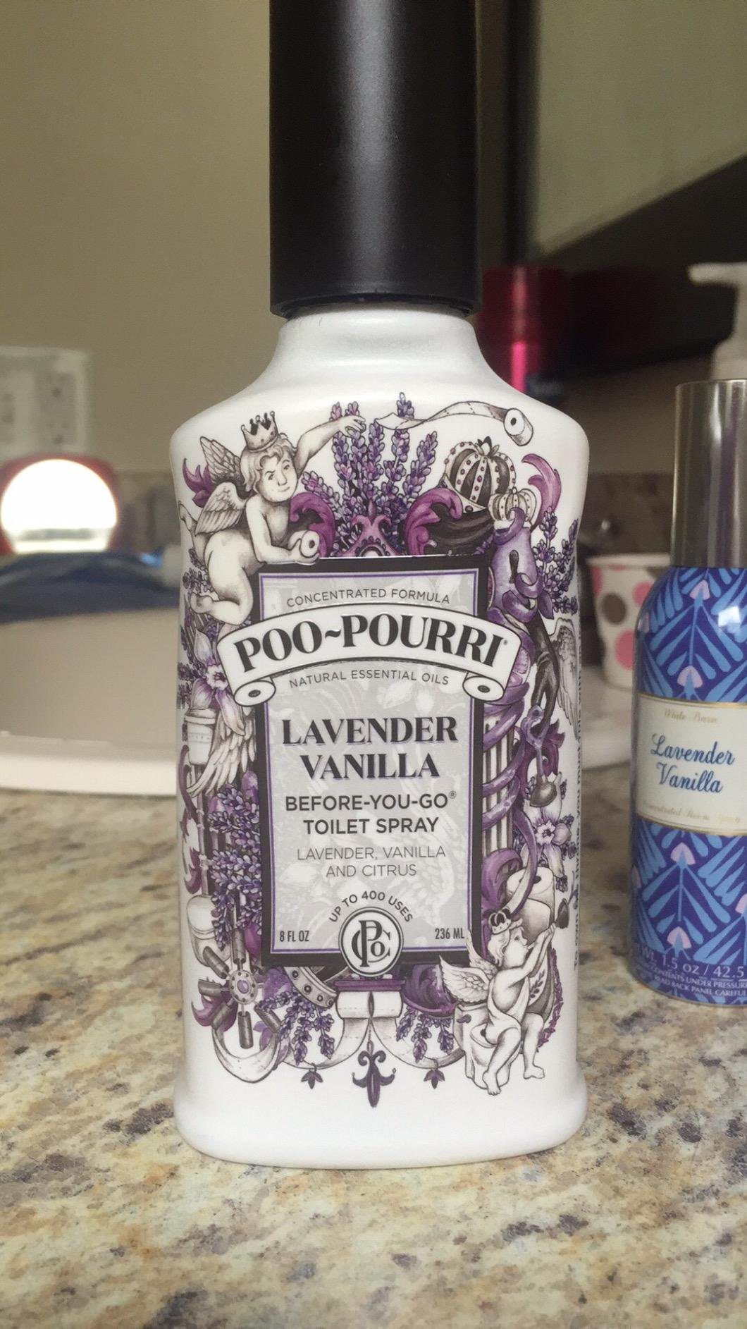 Poo-Pourri Before-You-Go Toilet Spray, Lavender Vanilla, 2 Fl Oz, Up to 100 Uses, Bathroom Odor Deodorizer with Essential Oils for Home or Work, Travel Essentials, TSA Approved Size Customer Review Poo-Pourri Before-You-Go Toilet Spray, Lavender Vanilla, 2 Fl Oz, Up to 100 Uses, Bathroom Odor Deodorizer with Essential Oils for Home or Work, Travel Essentials, TSA Approved Size - Customer Photo 2