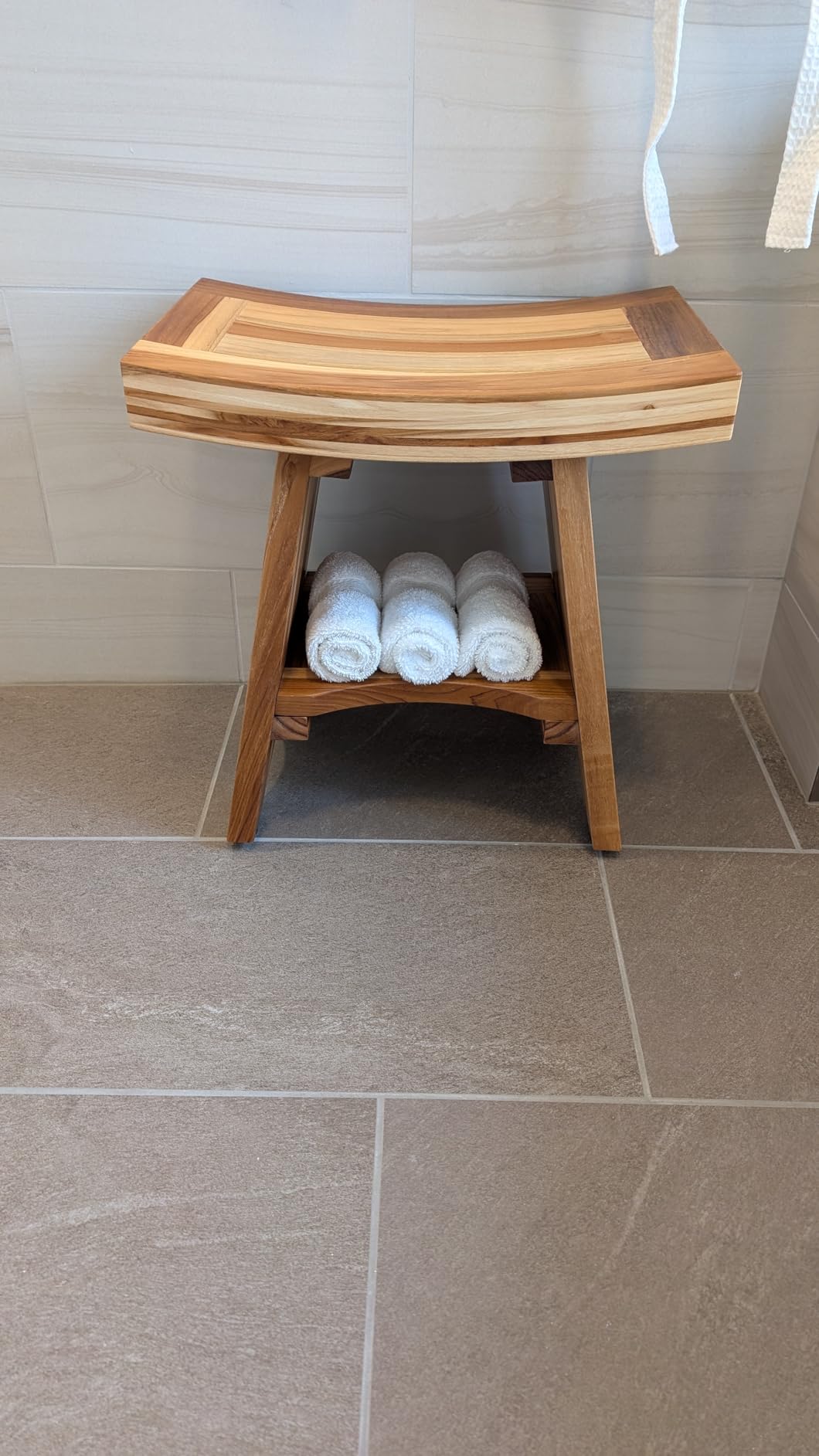 EcoDecors Serenity Teak Shower Bench – 18 Inch, Natural Finish, 300 Pound Capacity Safe & Stable Seating | Waterproof Wood Stool for Bathroom | Compact & Stylish | Built-in Shelf Customer Review EcoDecors Serenity Teak Shower Bench – 18 Inch, Natural Finish, 300 Pound Capacity Safe & Stable Seating | Waterproof Wood Stool for Bathroom | Compact & Stylish | Built-in Shelf - Customer Photo 1