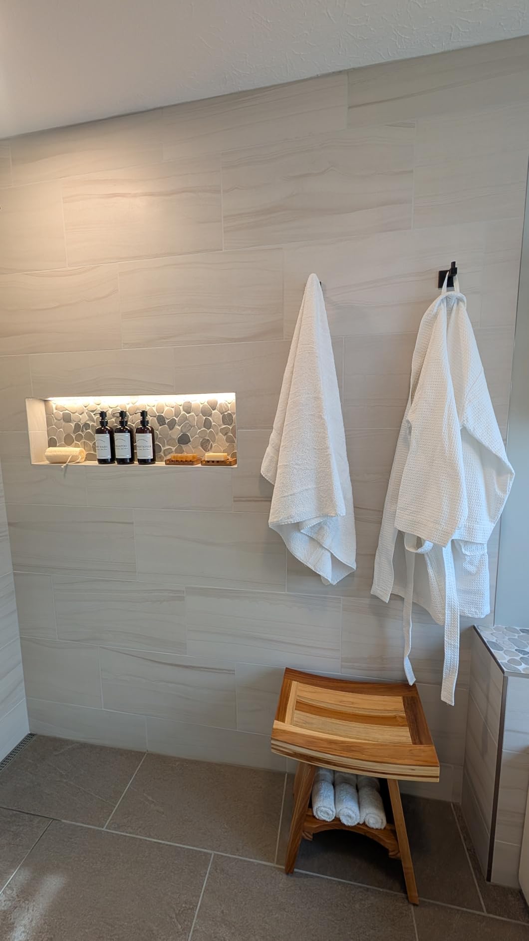 EcoDecors Serenity Teak Shower Bench – 18 Inch, Natural Finish, 300 Pound Capacity Safe & Stable Seating | Waterproof Wood Stool for Bathroom | Compact & Stylish | Built-in Shelf Customer Review EcoDecors Serenity Teak Shower Bench – 18 Inch, Natural Finish, 300 Pound Capacity Safe & Stable Seating | Waterproof Wood Stool for Bathroom | Compact & Stylish | Built-in Shelf - Customer Photo 2