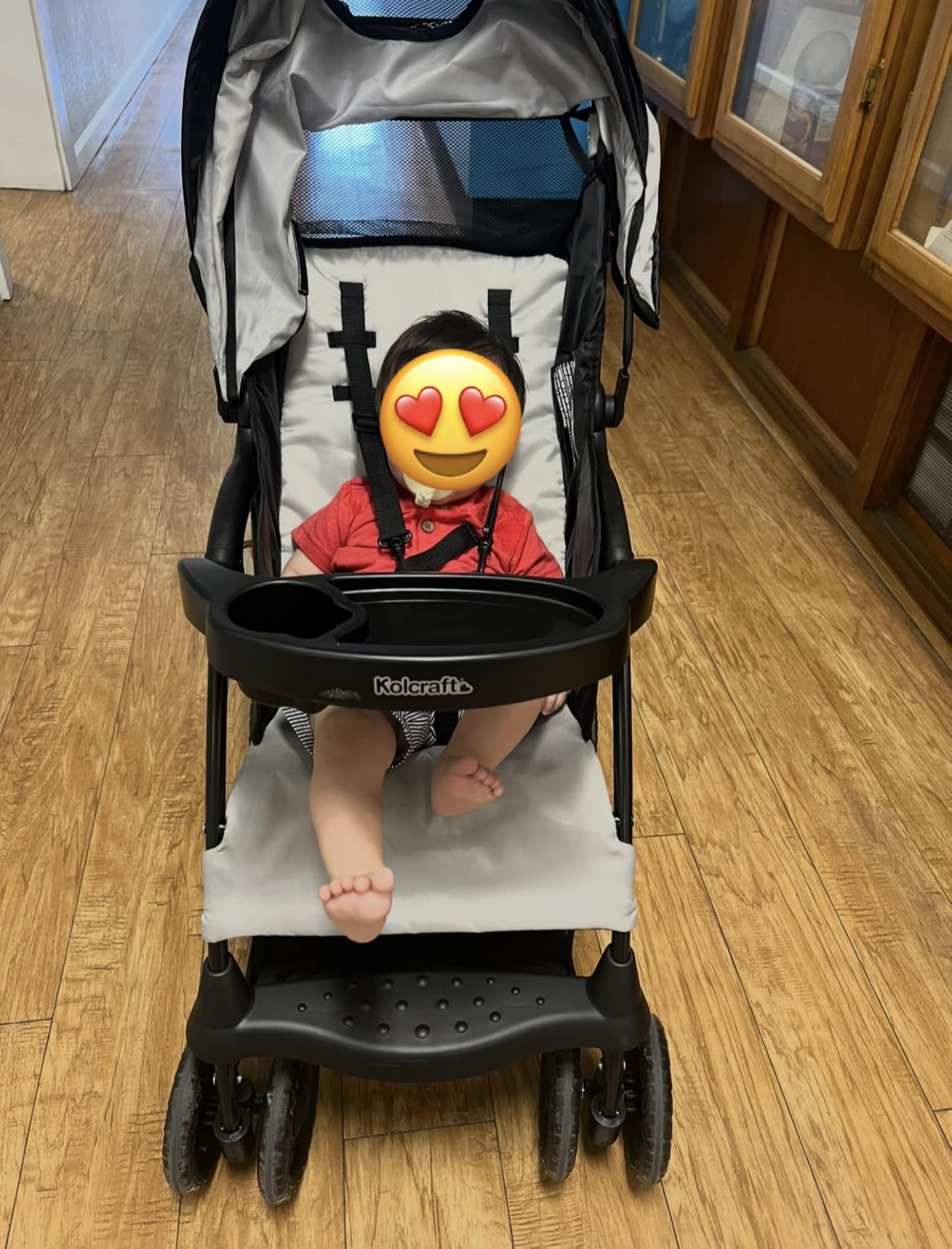 Kolcraft Cloud Plus Lightweight Umbrella Stroller for Toddlers with Reclining Seat, Large Storage Basket, Canopy, Infant & Parent Trays, Compact Fold for Summer Travel, Durable Frame, Slate Gray Customer Review Kolcraft Cloud Plus Lightweight Umbrella Stroller for Toddlers with Reclining Seat, Large Storage Basket, Canopy, Infant & Parent Trays, Compact Fold for Summer Travel, Durable Frame, Slate Gray - Customer Photo 1