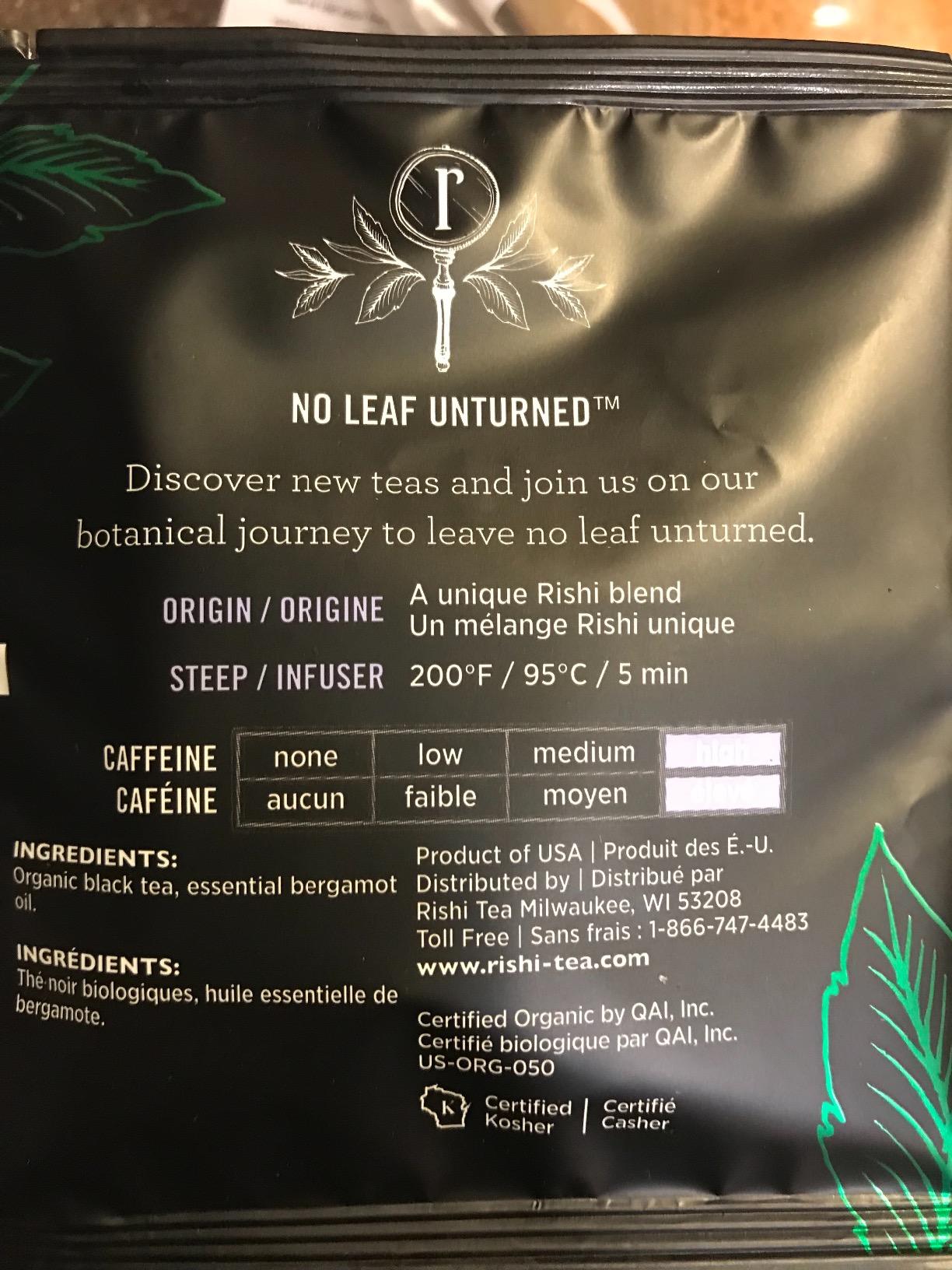 Rishi Tea Earl Grey Tea - Organic Sachet Tea Bags, Pure Black Tea with Bergamot Oil, Energizing & Caffeinated - 50 Count Customer Review Rishi Tea Earl Grey Tea - Organic Sachet Tea Bags, Pure Black Tea with Bergamot Oil, Energizing & Caffeinated - 50 Count - Customer Photo 1
