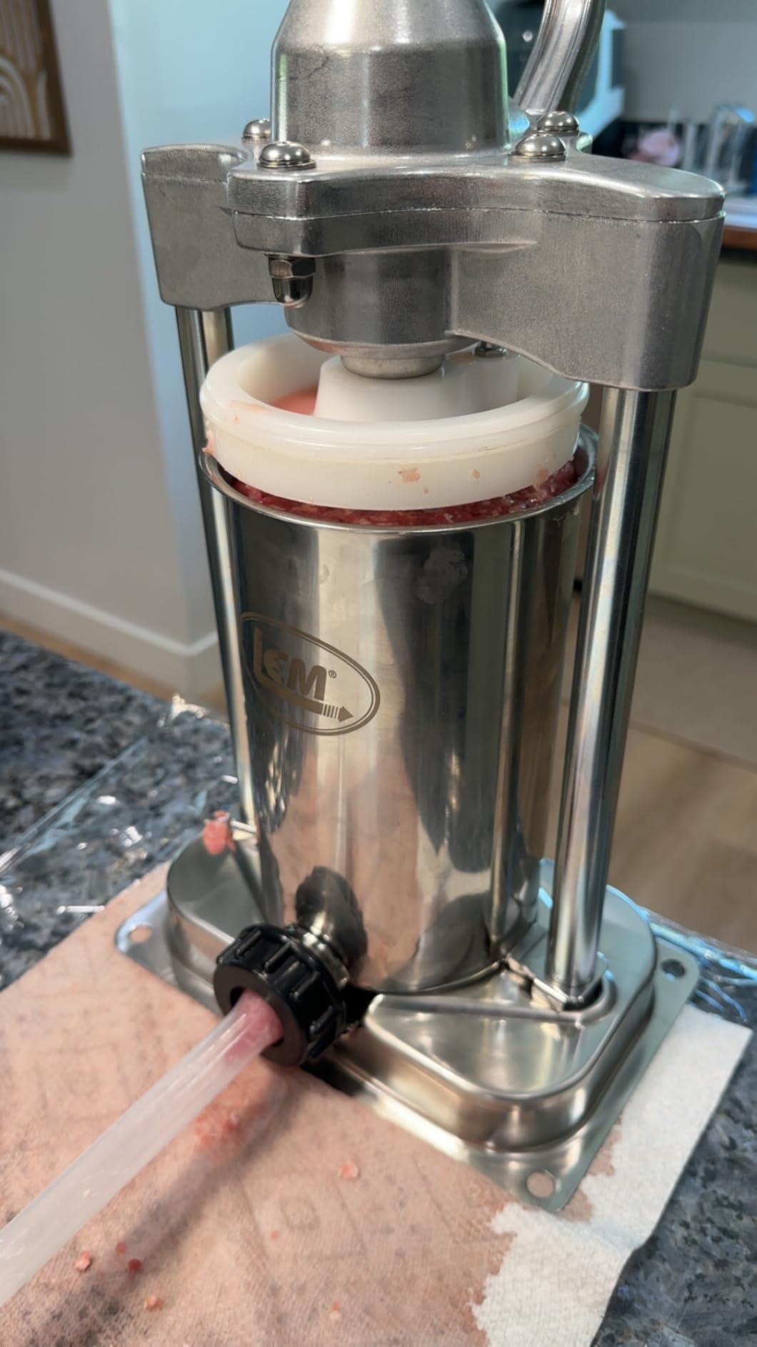LEM Products Mighty Bite Vertical Stainless Steel 5 Pound Capacity Sausage Stuffer with Plastic Stuffing Tubes - Customer Photo 1