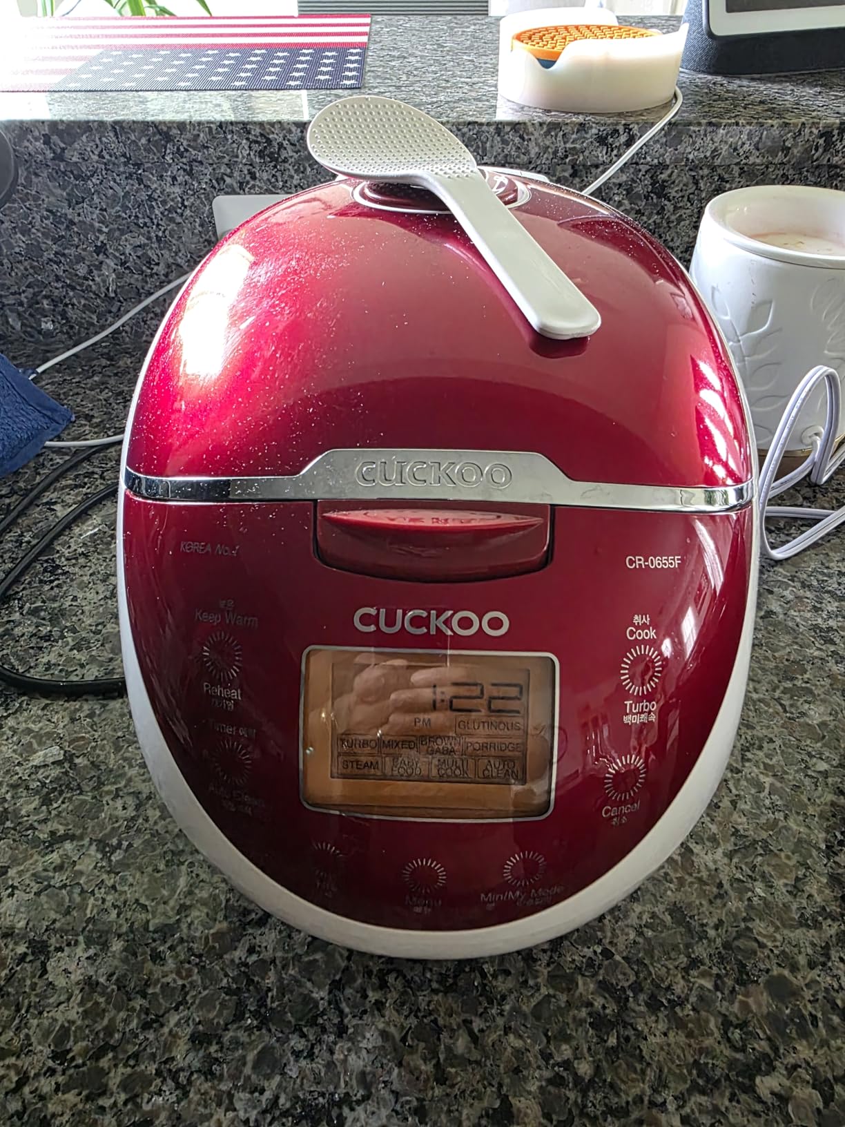 Cuckoo CR-0655F Rice Cooker & Warmer, 6 cups, LCD Display 11-Menu Options - White, Turbo, Mixed, and Brown/GABA Rice, Porridge, Steam Multi Cook, My Mode, 16-Various Cooking Methods, Sm, Red/White Customer Review Cuckoo CR-0655F Rice Cooker & Warmer, 6 cups, LCD Display 11-Menu Options - White, Turbo, Mixed, and Brown/GABA Rice, Porridge, Steam Multi Cook, My Mode, 16-Various Cooking Methods, Sm, Red/White - Customer Photo 1