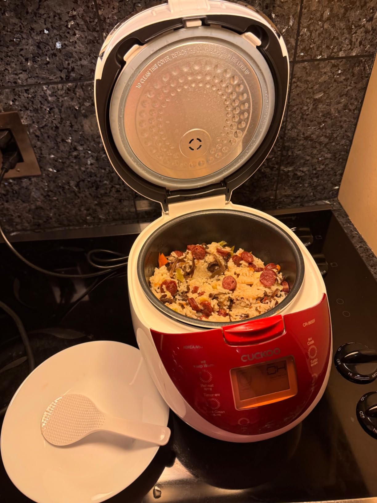 Cuckoo CR-0655F Rice Cooker & Warmer, 6 cups, LCD Display 11-Menu Options - White, Turbo, Mixed, and Brown/GABA Rice, Porridge, Steam Multi Cook, My Mode, 16-Various Cooking Methods, Sm, Red/White Customer Review Cuckoo CR-0655F Rice Cooker & Warmer, 6 cups, LCD Display 11-Menu Options - White, Turbo, Mixed, and Brown/GABA Rice, Porridge, Steam Multi Cook, My Mode, 16-Various Cooking Methods, Sm, Red/White - Customer Photo 2