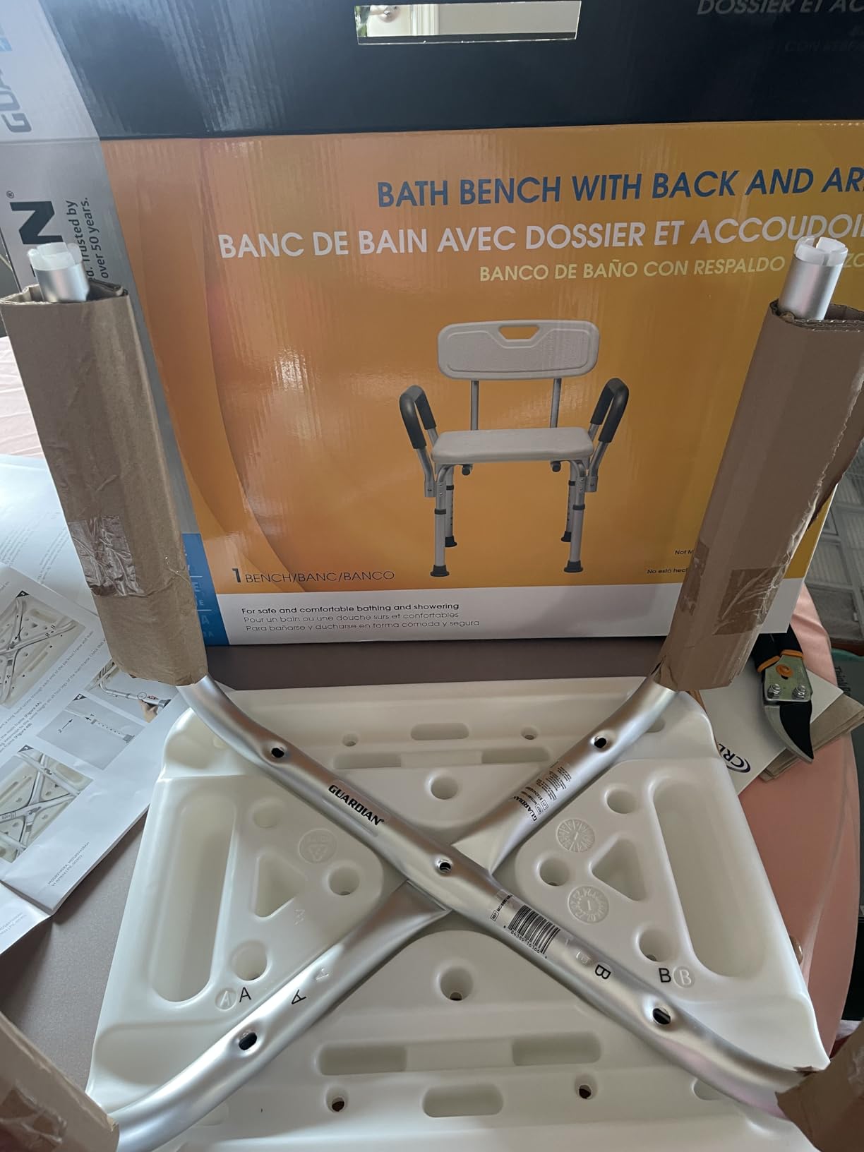 Medline Shower Chair for Inside Shower, Heavy Duty, 350 lb Capacity, Adjustable Height, Non-Slip Seat with Padded Armrests & Back, White Customer Review Medline Shower Chair for Inside Shower, Heavy Duty, 350 lb Capacity, Adjustable Height, Non-Slip Seat with Padded Armrests & Back, White - Customer Photo 2