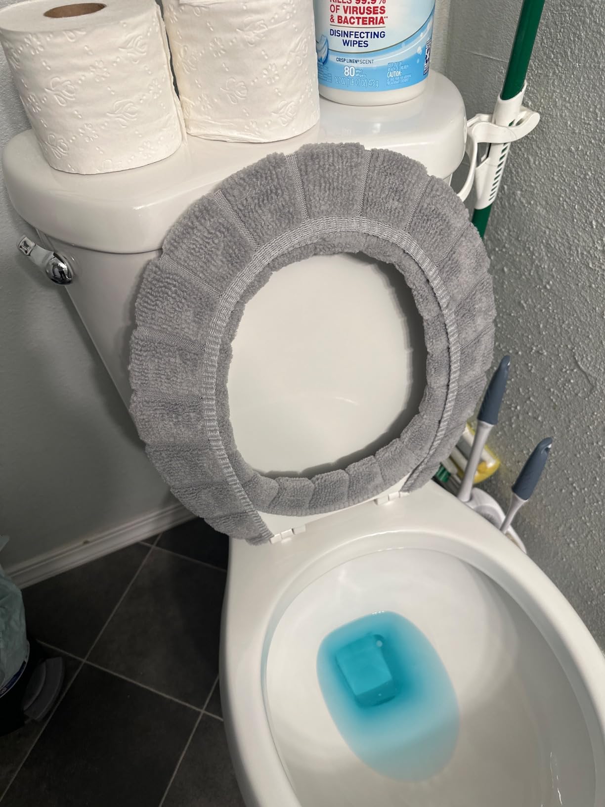 Bathroom Soft Thicker Warmer Stretchable Washable Cloth Toilet Seat Cover Pads 3PCS - Customer Photo 1