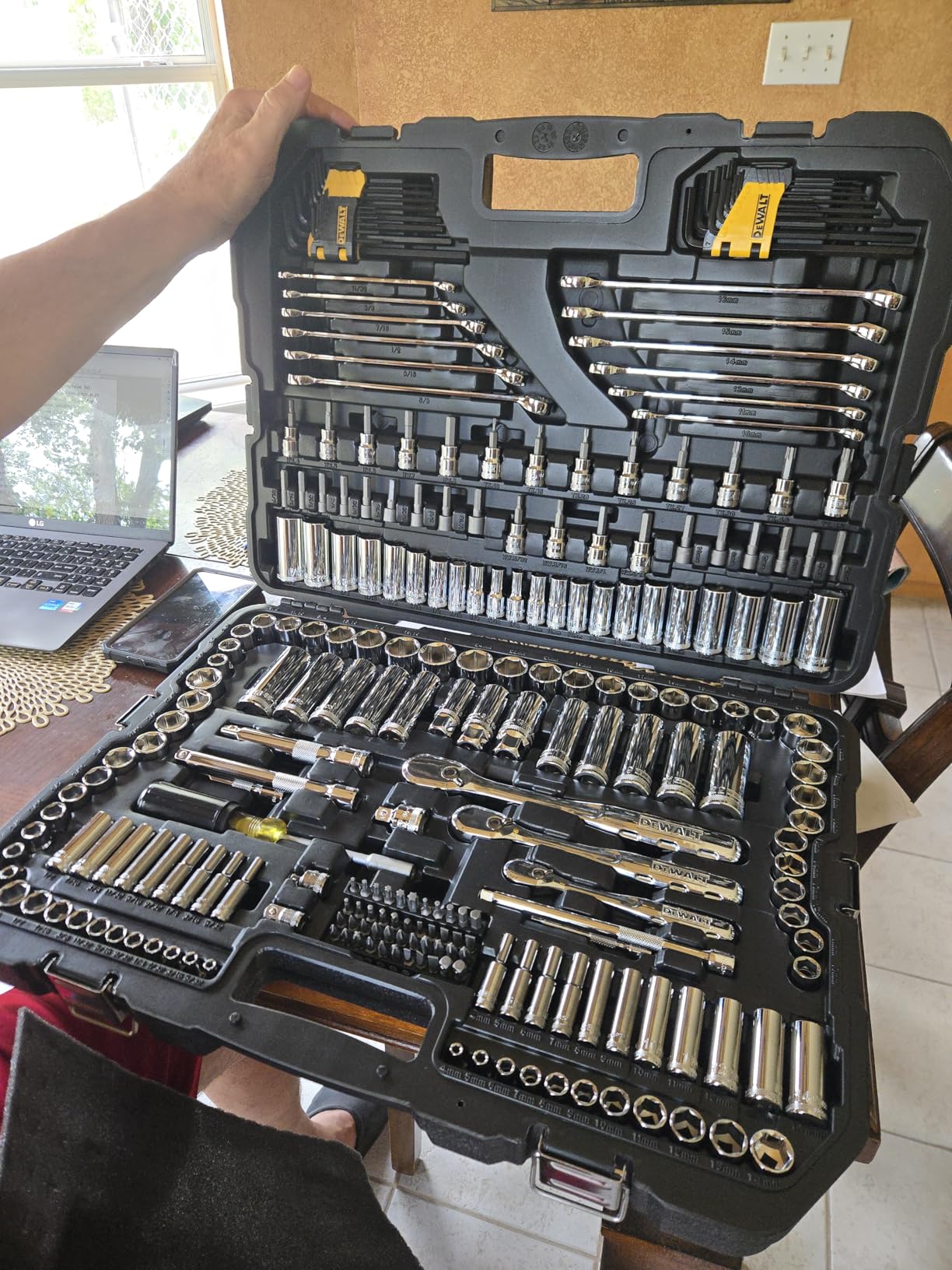 DEWALT Mechanic Tool Set, 247-Piece, 1/4 in., 3/8 in. and 1/2 in. Drive, SAE, Ratchets, Sockets, Hex Keys, Combination Wrenches, Polish Chrome Finish (DWMT81535) Customer Review DEWALT Mechanic Tool Set, 247-Piece, 1/4 in., 3/8 in. and 1/2 in. Drive, SAE, Ratchets, Sockets, Hex Keys, Combination Wrenches, Polish Chrome Finish (DWMT81535) - Customer Photo 1
